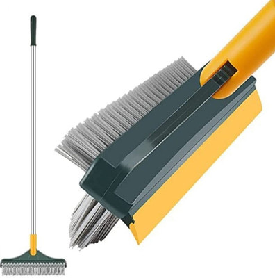 cookxon 3 in 1 Bathroom Floor Cleaning Brush Long Handle Scrub Cleaner Plastic Fiber with Holder(Multicolor)