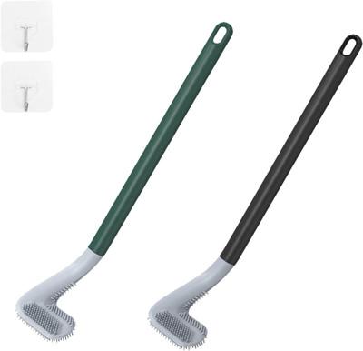 curve creation Golf Shape Design Silicone Toilet Cleaning Brush With Hook Soft Rubber with Holder(Multicolor)