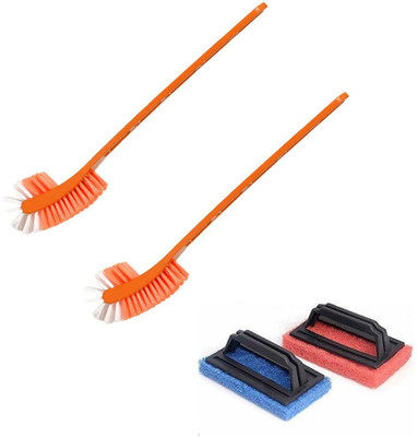 STRUGGLINGINC 2 Double Sided Toilet Cleaner Brush & 1 Tile Brush Combo with Holder(Multicolor)