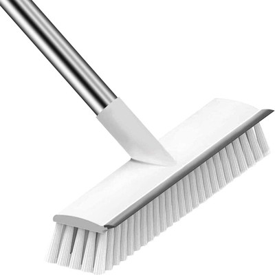 M9Gi 2 in 1 Tile Cleaning Brush Bathroom Floor Scrub with Long Handle Rotatable Brush with Holder(White)