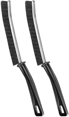 PILONG Gap Cleaning Brush Set 2, Multifunctional Brush Tool for Bathroom Bristle Brush with Holder(Black)