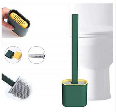 FEXMON Silicone Bristles Toilet Brush With Holder Set - Deep-Cleaning Silicone Toilet Brush No-Slip Long Plastic Handle Quick Drying Flexible Bristles Brush Clean Toilet Corner Easily with Holder(Multicolor)