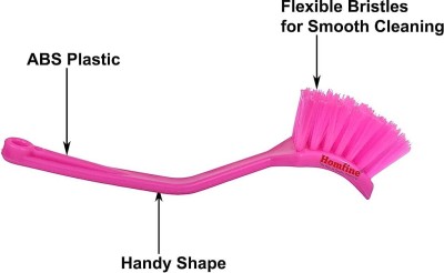 DHARMAR Small Sink Brush, Kitchen Cleaner - Flexible with Holder(Pink)