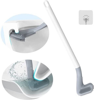 Digicom Plastic Golf Shape Toilet Brush Cleaner, Flexible Deep Cleaning Silicone Brush with Holder(White)