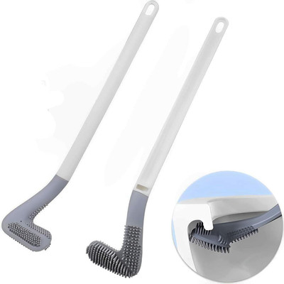 Digicom Golf Shape Toilet Brush Cleaner - L Shape Flexible Silicone Brush with Holder(White)