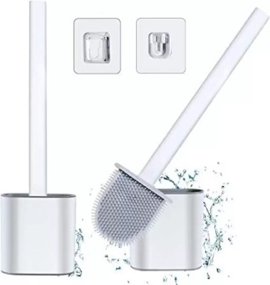 Shivup Silicone Toilet Brush with Hard Plastic Holder with Slim Flex Brush (Pack of 1) with Holder(White)