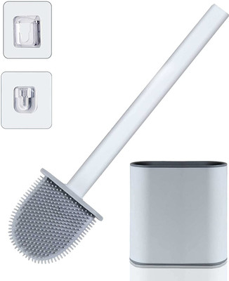 RJK GLOBAL Silicone Toilet Brush with Slim Holder Stand For Bathroom Cleaning with Holder(Multicolor)