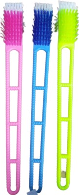 Chhavi Double Sided Flexible Plastic Toilet Cleaning Brush (Pack of 3) with Holder(Pink, Blue, Green)