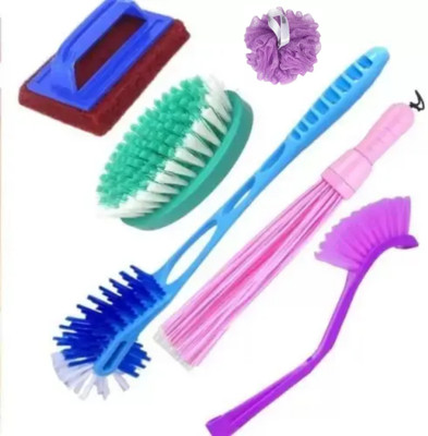 Mohprit Plastic Broom Toilet Brush and Bathroom Scrubber Brush Multicolour Set of 6(Multicolor)