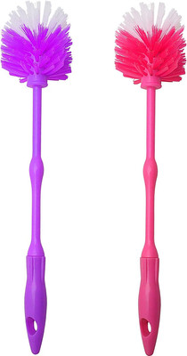 ClickUS Plastic Round Shape Long Handle Toilet Cleaning Brush with Holder Multicolor 2Pc with Holder(Multicolor)