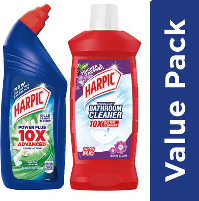 Harpic Power Plus Toilet Cleaner Jasmine 1L + Disinfectant Bathroom Cleaner Floral 1L Floral Liquid Toilet Cleaner(2 x 1 L)