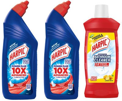 Harpic Toilet Cleaner Original 1L Pack of 2 + Bathroom Cleaner Lemon 1L Liquid Toilet Cleaner(3 x 1 L)