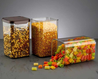 DUANT Plastic Utility Container  - 1500 ml(Pack of 3, Clear, Black)