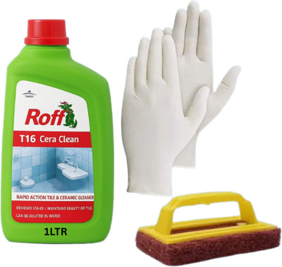 roff T16 Cera Clean 1L Tile & Ceramic Cleaner with Brush + Gloves Liquid Toilet Cleaner(1 L)