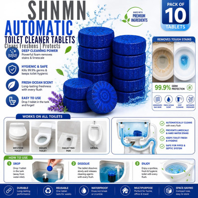 SHNMN Automatic Flush Toilet Cleaning Tablets Blue Scent for Sparkling Ocean Rim Block(10 x 20 g)