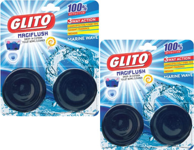 GLITO MAGIFLUSH Drop- In Cistern Toilet Bowl Cleaner (300g) - Green Pines Block Toilet Cleaner(2 x 100 g)