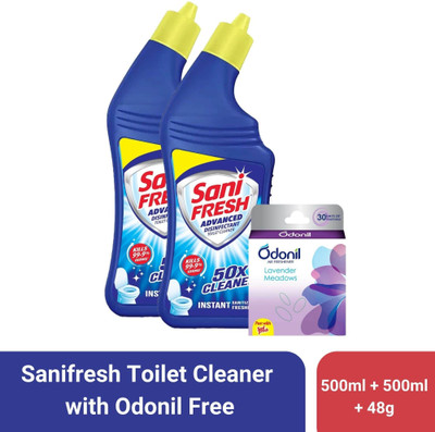Sani Fresh Advanced 500ml + 500ml + Odonil Air Freshner 48g Liquid Toilet Cleaner(2 x 0.5 L)