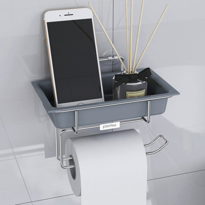 Plantex Self Adhesive Toilet Paper Holder/Tissue Paper Roll Holder with Mobile Stand Stainless Steel Toilet Paper Holder