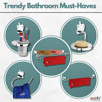 GLOXY Set of 5 | Towel Rack, Soap Dish, Tumbler Stand, Towel Rod & Napkin Holder Stainless Steel Toilet Paper Holder