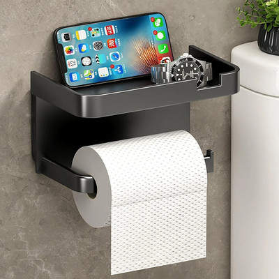LEMONZZA Toilet Paper Roll Holder with Plastic Shelf for Washroom Plastic Toilet Paper Holder