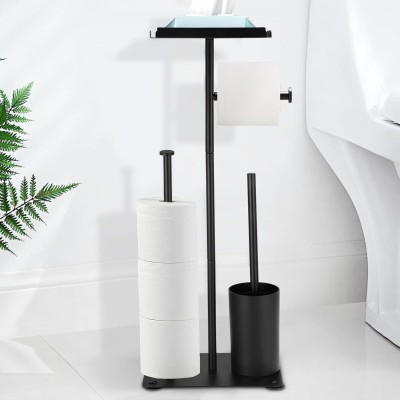 HOUSE OF QUIRK Toilet Paper Holder Standing with Toilet Brush with Wet Wipes Box Stainless Steel Toilet Paper Holder