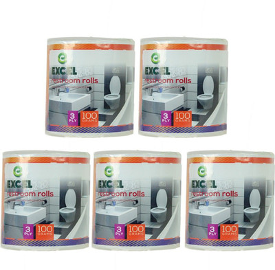 Excel Restroom Rolls 3 PLY | Pack of 5 - 100g Each Toilet Paper Roll(3 Ply, 220 Sheets)