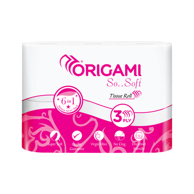 Origami So Soft Pack of 6 - 160 Pulls Per Unit Toilet Paper Roll(3 Ply, 960 Sheets)