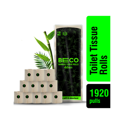 Beco Bamboo Toilet Paper Roll | 160 Pulls X 12 Rolls|Chemical Free, Soft & Absorbent Toilet Paper Roll(3 Ply, 160 Sheets)
