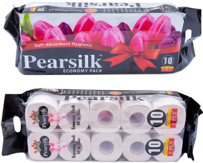 PEARSILK Highly Absorbent Super Soft 2 Ply Bathroom Toilet Tissue Paper Roll Pack Of 10 Toilet Paper Roll(2 Ply, 200 Sheets)