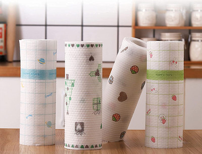 Zoxito Non-Woven Reusable and Washable Kitchen Printed Tissue Roll(1 Ply, 50 Sheets)