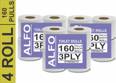 Lefo Toilet Paper Tissue Roll Pack of 4 (160 Pulls Each) 640 Sheets Paper Toilet Paper Roll(3 Ply, 160 Sheets)