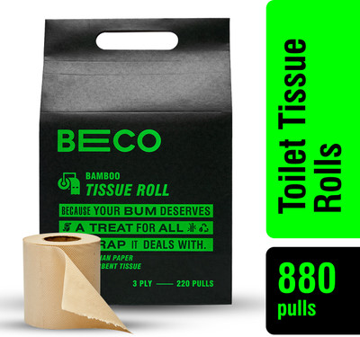 Beco Bamboo Toilet Paper Roll | 220 Pulls X 4 Rolls|Chemical Free, Soft & Absorbent Toilet Paper Roll(3 Ply, 220 Sheets)