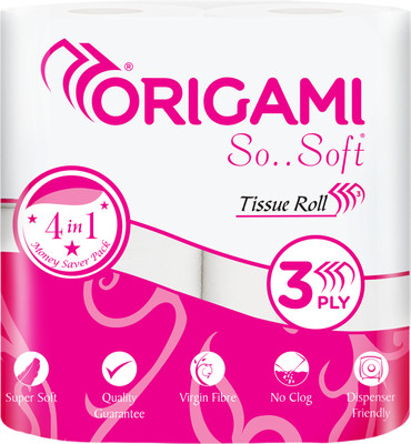 Origami So Soft Pack of 4 - 340 Pulls Per Unit Toilet Paper Roll(3 Ply, 1360 Sheets)