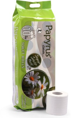 PAPYRUS Toilet Roll 2Ply Toilet Tissue Paper Roll -Pack of 10 (300 Pulls Per Roll) Toilet Paper Roll(2 Ply, 300 Sheets)