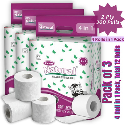 Royal Natural Soft Hygienic Highly Abosrbent Toilet Tissue Roll/Tissue Paper Roll Pack of 3 Toilet Paper Roll(2 Ply, 300 Sheets)