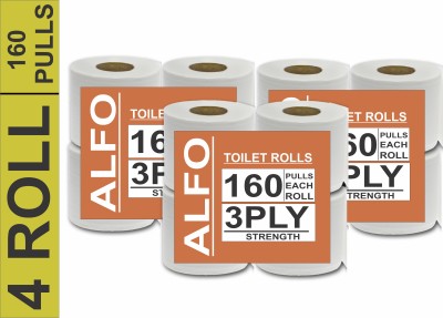 Lefo Premium Toilet Tissue Paper Roll Pack of 4 (160 Pulls Each) 640 Sheets Paper Toilet Paper Roll(3 Ply, 160 Sheets)