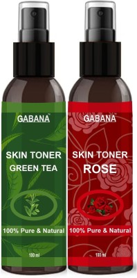 GABANA Green Tea & Rose Skin Toner, Clears & Tightens Pores (100ml) Combo Pack of 2 Men & Women(200 ml)