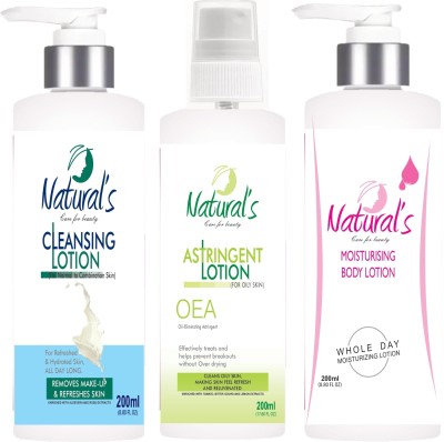 Natural's Care for Beauty Cleansing Lotion, Astringent Lotion & Moisturising Lotion Combo Pack 3 Men & Women(600 ml)