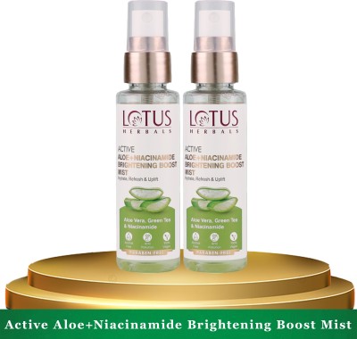 LOTUS HERBALS Active Aloe + Niacinamide Brightening Boost Mist ( Pack of 2 ) ( 50ml * 2 ) Men & Women(100 ml)