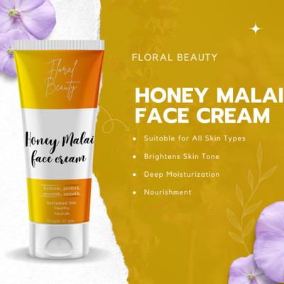 FLORAL BEAUTY Honey Malai Face Cream with Vitamin E – Anti-Aging & Skin Brightening Formula to(100 ml)