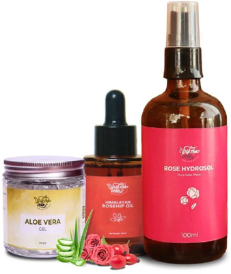 vriksha veda 3-in-1 Herbal Skincare Pack with Rose Hydrosol, AloeVera Gel & Rosehip Oil Serum Men & Women(300 ml)