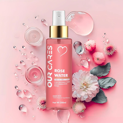 Ourcares Premium Rose Water Face Toner | Steam-Distilled + Cucumber & Witch Hazel Men & Women(200 ml)