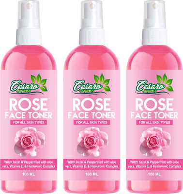 Cesaro Organics Rose Face Toner for Refreshing & Hydrating with Hazel & Peppermint Men & Women(300 ml)