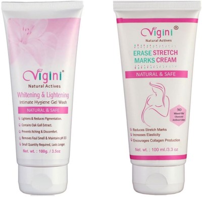 Vigini Lightening Whitening Intimate Area Wash & Anti Stretch Marks Remover Cream Women Women(200 g)