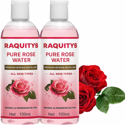 RAQUITYS Rose Water Face Toner with Witch Hazel 100ml pack of 2 Men & Women(200 ml)
