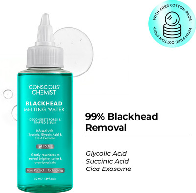 Conscious Chemist Blackhead Melting Water | Succinic, Glycolic Acid & CICA Exosome. Smooth Pores Men & Women(50 ml)