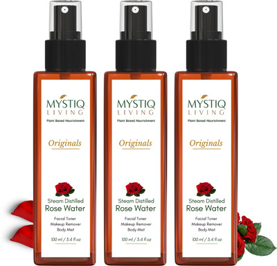 Mystiq Living Rose Water Pure & Natural (Gulab Jal)|Face Toner, Makeup Remover, Pore Cleanser Men & Women(300 ml)