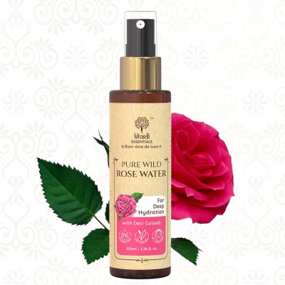 Khadi Essentials Pure Wild Rose Water Spray Deep Hydration for Glowing Skin Pore Tightening Men & Women(100 ml)