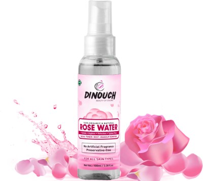 DINOUCH Pure Organic Rose Water Mist for Hydrated, Glowing Skin Preservative Free Men & Women(100 ml)