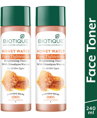 BIOTIQUE Honey Water Pore Tightening Brightening Toner | Clears and Tightens Pores Men & Women(240 ml)